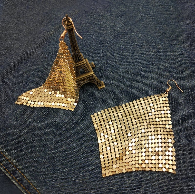 Suyi Trendy Women Earrings Metal Mesh Grid Sequins Tassel Long Drop Dangle Earrings Gold - Image 5